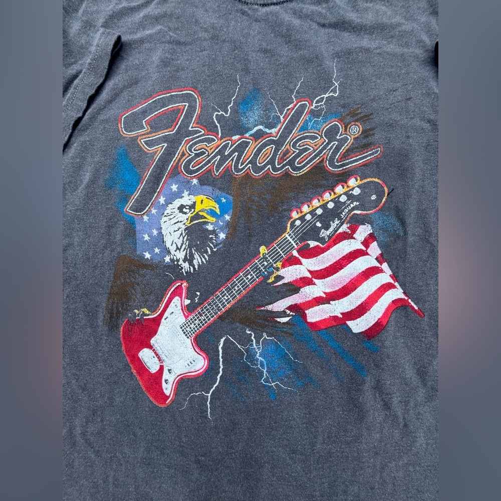 Fender Guitar Gray Washed Patriotic T-shirt Large Unisex New